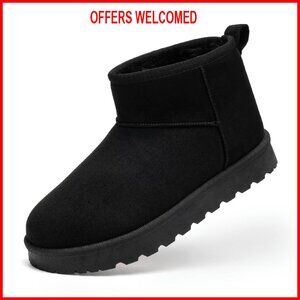 Women's Suede Platform Ankle Boots Faux Fur Lined Winter Booties